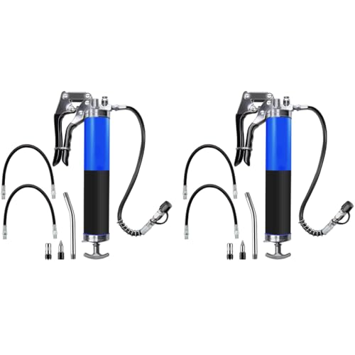 STHIRA® Grease Gun Heavy Duty Pistol Grip with 4 Flexible Hoses High Performance Air Nozzle Mini Reinforced Flex Hose Spring Guard Working Coupler 2 PCS STHIRA® Grease Gun Heavy Duty Pistol Grip with 4 Flexible Hoses High Performance Air Nozzle Mini Reinforced Flex Hose Spring Guard Working Coupler 2 PCS